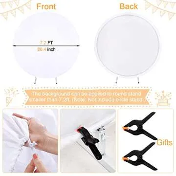 White Round Backdrop Cover 7.2x7.2ft White Arch Backdrop Cover Circle Birthday Photo Photography Background for Party Baby Shower Wedding Decorations