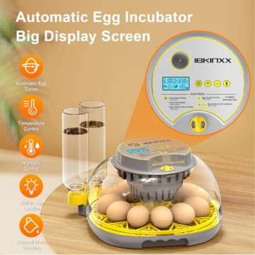 IBKINXX Incubator for Hatching Eggs-12 Egg Capacity, Automatic Egg Turner, Temperature & Humidity Co...