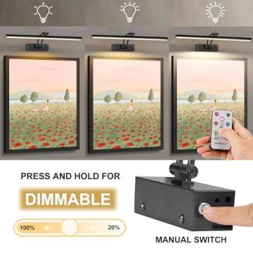 Yuichoy 2 Pack Picture Light for Wall Battery Operated, 16 inch Wireless Art Lighting for Painting with Remote, Dimmable 5200mAh Picture Frame Lights for Gallery, Black
