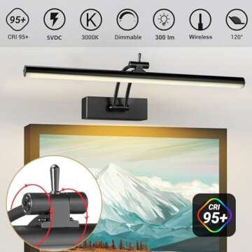 Yuichoy 2 Pack Picture Light for Wall Battery Operated, 16 inch Wireless Art Lighting for Painting with Remote, Dimmable 5200mAh Picture Frame Lights for Gallery, Black