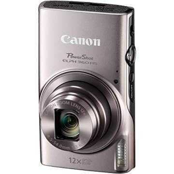 Canon Power-Shot ELPH 360 HS Digital Camera (Silver) (1078C001) + 64GB Card + Case + Card Reader + Flexible Tripod + Memory Wallet + Cap Keeper + Cleaning Kit (10 Items) (Renewed)