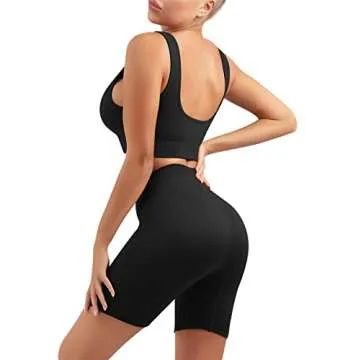 OLCHEE Women's 2 Piece Seamless Workout Outfit - Black Size S