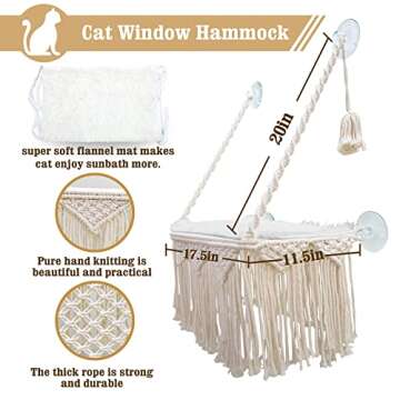 Cat Window Perch Macrame Cat Hammock Boho Wall Mounted Pet Resting Seat Bed for Sunbathing, Napping ...