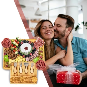 Bamboo Cheese Board and Knife Set - Beautiful Charcuterie Board for Wine, Cheese, and Gifts