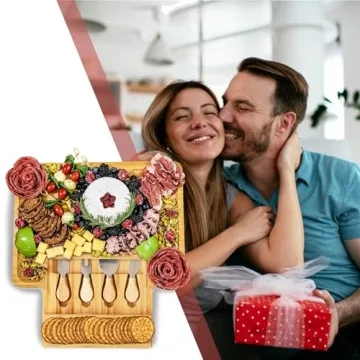 Bamboo Cheese Board and Knife Set - Beautiful Charcuterie Board for Wine, Cheese, and Gifts