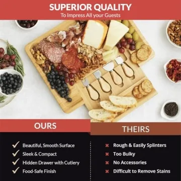Bamboo Cheese Board and Knife Set - Beautiful Charcuterie Board for Wine, Cheese, and Gifts