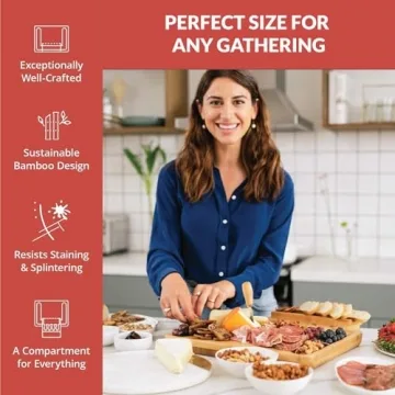 Bamboo Cheese Board and Knife Set - Beautiful Charcuterie Board for Wine, Cheese, and Gifts