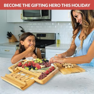 Bamboo Cheese Board and Knife Set - Beautiful Charcuterie Board for Wine, Cheese, and Gifts