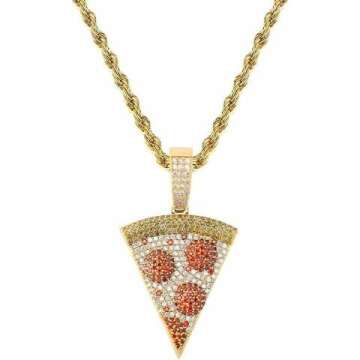 KMASAL Hip Hop Iced Out Pizza Pendant Chain for Men & Women