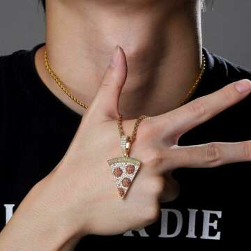 Iced Out Pizza Pendant Chain for Hip Hop Style