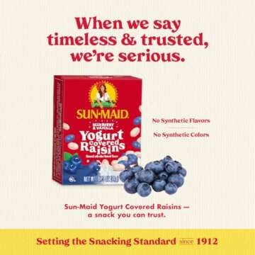 Sun-Maid Blueberry & Vanilla Yogurt Coated Raisins - (6 Pack) 1 oz Snack-Size Box - Yogurt Covered D...