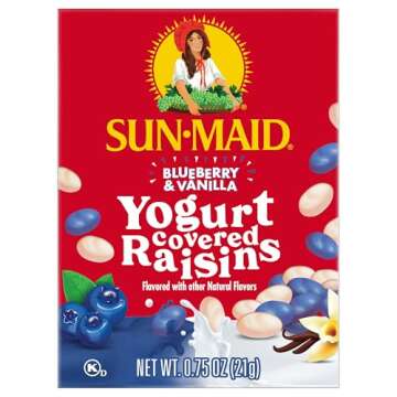 Sun-Maid Blueberry & Vanilla Yogurt Coated Raisins - (6 Pack) 1 oz Snack-Size Box - Yogurt Covered Dried Fruit Snack for Lunches and Snacks