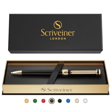 Scriveiner Black Lacquer Ballpoint Pen - Luxury Pen with 24K Gold Finish for Men & Women