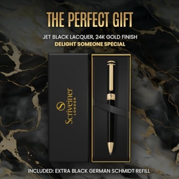 Scriveiner Black Lacquer Ballpoint Pen with Gold Finish