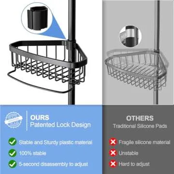 Corner Shower Caddy Tension Pole: Adjustable Rustproof 4-Tier Inside Bathroom Organizer - 47-121 inch Quick Installation Bathtub Shelves for Shampoo Storage - Rod Floor Standing Bath Rack - Black