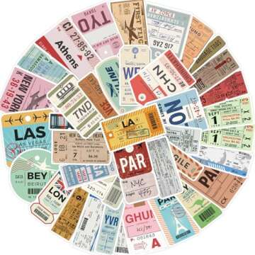 Boarding Pass Stickers Aircraft Ticket Stickers for Water Bottles Laptop Luggage Journaling, Glueewe...