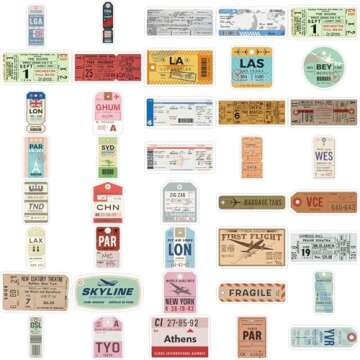 Boarding Pass Stickers Aircraft Ticket Stickers for Water Bottles Laptop Luggage Journaling, Glueewee Funny Travel Stickers Gifts for Adults Teens Waterproof Vinyl Decals(40PCS)