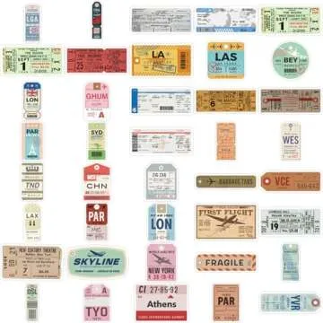 Boarding Pass Stickers Aircraft Ticket Stickers for Water Bottles Laptop Luggage Journaling, Glueewee Funny Travel Stickers Gifts for Adults Teens Waterproof Vinyl Decals(40PCS)