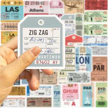 Boarding Pass Stickers Aircraft Ticket Stickers for Water Bottles Laptop Luggage Journaling, Glueewee Funny Travel Stickers Gifts for Adults Teens Waterproof Vinyl Decals(40PCS)