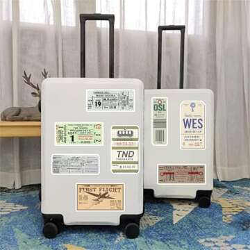 Boarding Pass Stickers Aircraft Ticket Stickers for Water Bottles Laptop Luggage Journaling, Glueewee Funny Travel Stickers Gifts for Adults Teens Waterproof Vinyl Decals(40PCS)