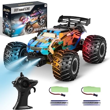 HENEROAR Remote Control Car – All Terrain Off-Road Monster Truck with LED Lights and Dual Batterie...