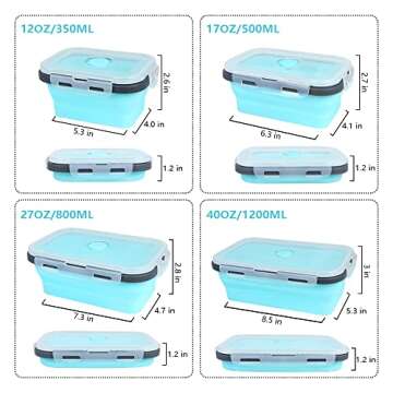 VIGIND Set of 4 Collapsible Silicone Food Storage Containers with Lids for Versatile Meal Prep and R...