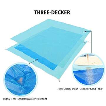 Sand Free Picnic Blanket Sand Proof Beach Mat Waterproof Portable Compact Fast Dry Beach Towel Sand Dirt & Dust Disappear Perfect For Hiking Camping Festivals Outdoor Events (Blue, L-6.56 x 6.56 ft)