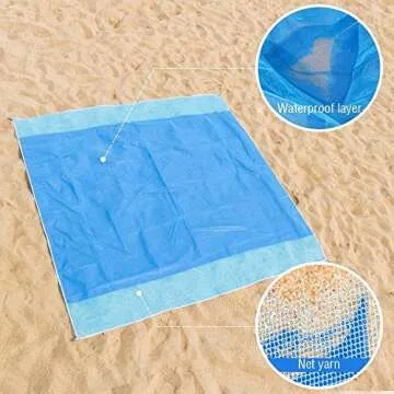 Sand Free Picnic Blanket Sand Proof Beach Mat Waterproof Portable Compact Fast Dry Beach Towel Sand Dirt & Dust Disappear Perfect For Hiking Camping Festivals Outdoor Events (Blue, L-6.56 x 6.56 ft)