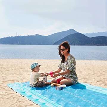 Sand Free Picnic Blanket Sand Proof Beach Mat Waterproof Portable Compact Fast Dry Beach Towel Sand Dirt & Dust Disappear Perfect For Hiking Camping Festivals Outdoor Events (Blue, L-6.56 x 6.56 ft)