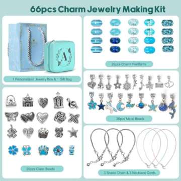Charm Bracelet Making Kit, Kid Jewelry Making Kit for Girls 8-12, Unicorn Craft Kits for Teen Girls Toys Ages 3-10 Years Old Girl Gifts Trendy Stuff Birthday Christmas Gift with Initial Jewelry Box- A