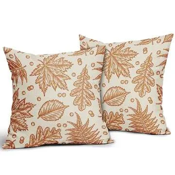 Aytipun Fall Pillow Covers 18x18 Set of 2 Burnt Orange Maple Leaf Autumn Harvest Print Decorative Th...