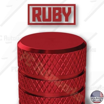 PC Autoworks Aluminum Tire Valve Stem Caps in Ruby Red