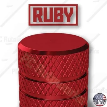 PC Autoworks Aluminum Tire Valve Stem Caps in Ruby Red