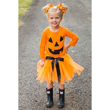 ALLTB 2Pcs Halloween Toddler Baby Girl Smile Pumpkin Tops+Tutu Tulle Skirt Outfits Long Sleeve Clothes