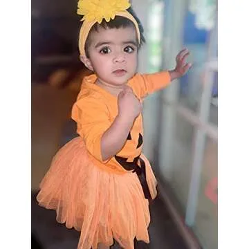 ALLTB 2Pcs Halloween Toddler Baby Girl Smile Pumpkin Tops+Tutu Tulle Skirt Outfits Long Sleeve Clothes