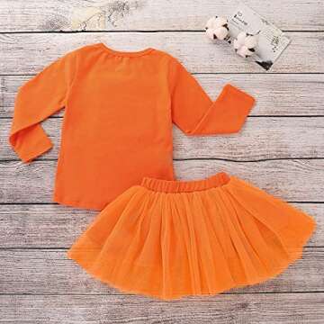 ALLTB 2Pcs Halloween Toddler Baby Girl Smile Pumpkin Tops+Tutu Tulle Skirt Outfits Long Sleeve Clothes