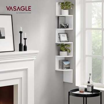 VASAGLE Corner Shelf Wall Mount, 5-Tier Floating Corner Bookshelf, Plant Shelf for Bedroom, Living Room, Bathroom, Home Office, Cloud White
