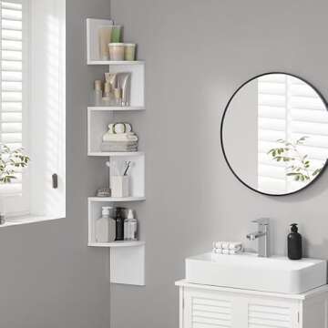 VASAGLE Corner Shelf Wall Mount, 5-Tier Floating Corner Bookshelf, Plant Shelf for Bedroom, Living Room, Bathroom, Home Office, Cloud White