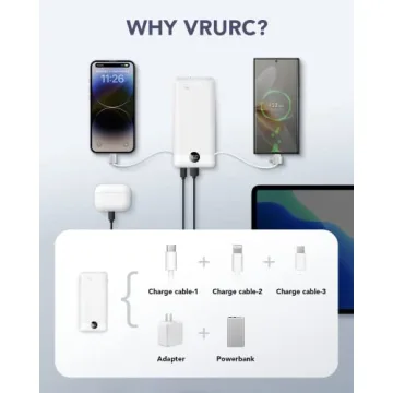 VRURC Portable Charger 10000mAh with USB C & Wall Plug