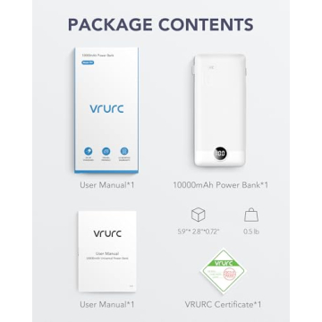 VRURC Portable Charger 10000mAh with USB C & Wall Plug
