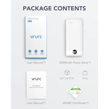 VRURC Portable Charger 10000mAh with USB C & Wall Plug