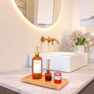 Small Bamboo Tray for Bathroom Counter Decor Organizing