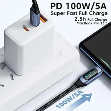 6.6FT USB C to USB C Cable Type C Fast Charge PD 5A 100W C to C Super Fast Charging with LED Display...