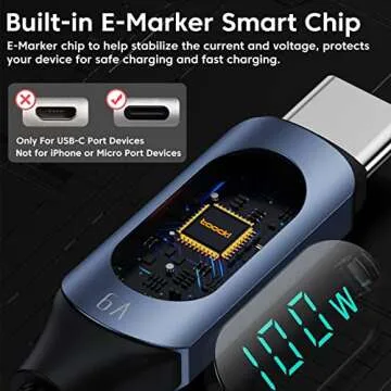 6.6FT USB C to USB C Cable Type C Fast Charge PD 5A 100W C to C Super Fast Charging with LED Display, USB C Charging Cable 480Mbps Data Nylon Braided Cable for iPhone 15 Plus Pro Max Galaxy iPad Pro