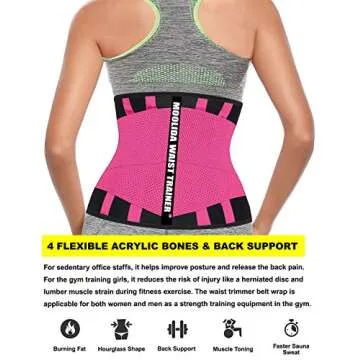 Moolida Waist Trainer for Women Waist Trimmer Workout Fitness Back Support (Hotpink,Large)