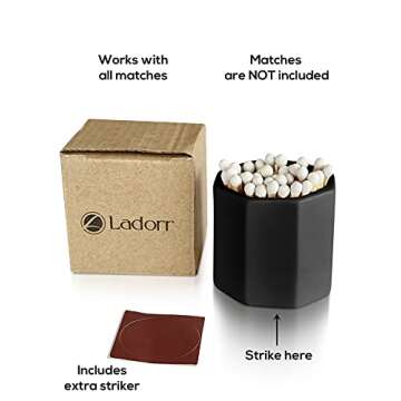 Ladorr Match Holder with Striker - Match Striker for Decorative Matches for Candles, Bathroom Matches, Match Jar Striker, Matchstick Holder Striker, Match Striker Holder Strike Anywhere Match Cloche