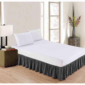 Sheets & Beyond Wrap Around Solid Microfiber Luxury Hotel Quality Fabric Bedroom Gathered Ruffled Be...