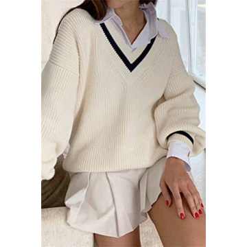 Stylish Women's Argyle Sweater Retro Oversized Knitwear
