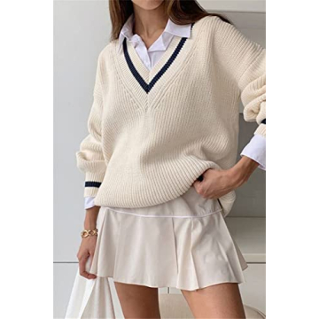 Stylish Women's Argyle Sweater Retro Oversized Knitwear