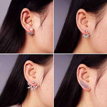 Suyi Fashion Hollow Lotus Flower Earrings Crystal Simple Chic Stud Earrings Set 8 Pairs
